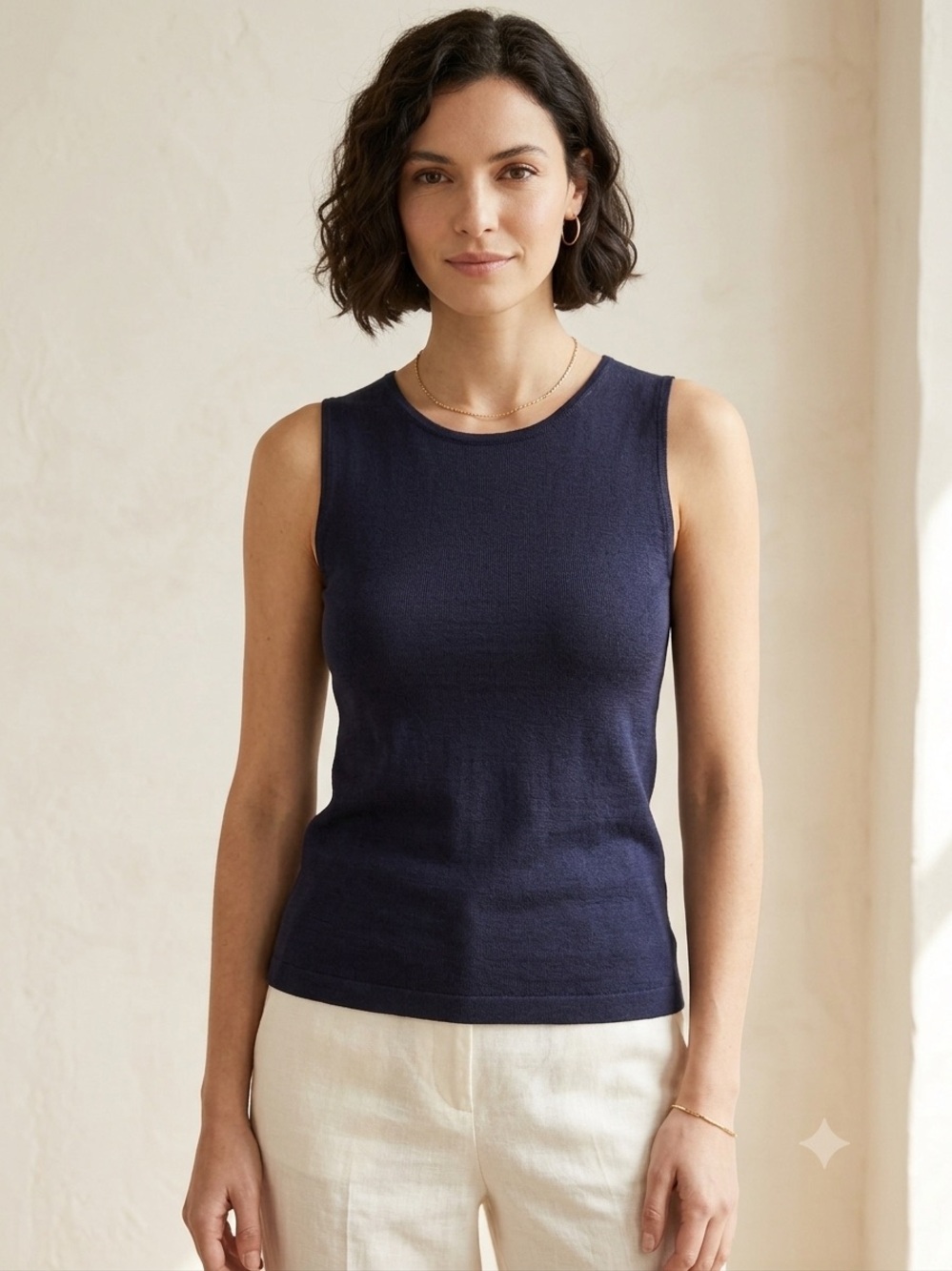 Misook Double Scoop Neck Sleeveless Tank Top Sz XS in Navy